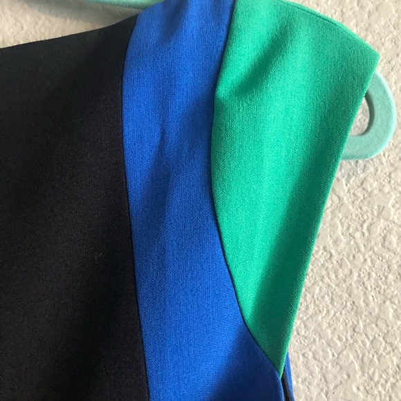 TAHARI Black blue and green cap sleeve sheath - Picture 5 of 8